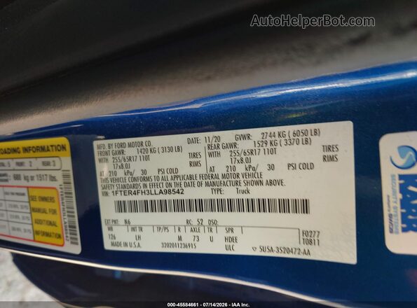 1FTER4FH3LLA98542 2020 FORD RANGER Blue Շարժիչի բաժամունքի տեսք