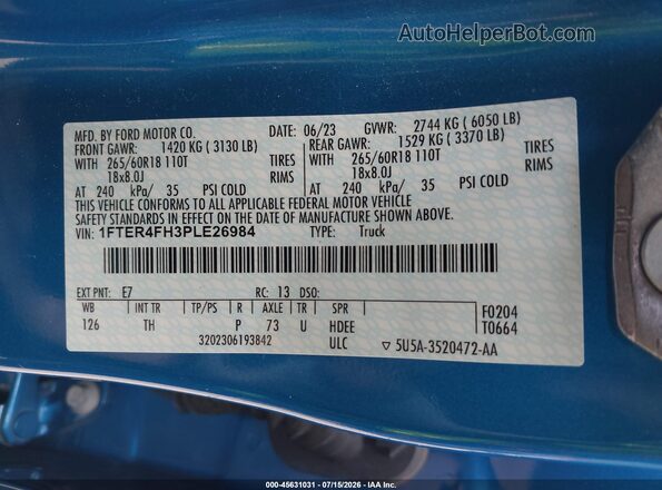 1FTER4FH3PLE26984 2023 FORD RANGER Blue Vista del compartimento del motor