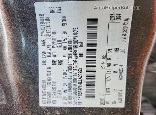 1FTER4FH4LLA28953 2020 FORD RANGER Charcoal VIN կոդի պիտակի տեսք