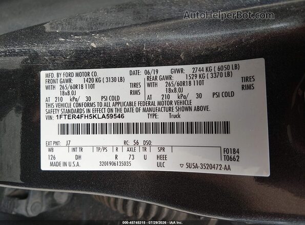 1FTER4FH5KLA59546 2019 FORD RANGER Серый Вид подкапотного пространства