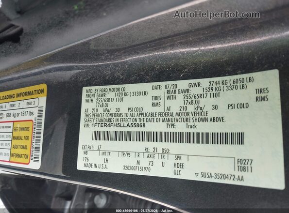 1FTER4FH5LLA55868 2020 FORD RANGER Gray Widok komory silnika