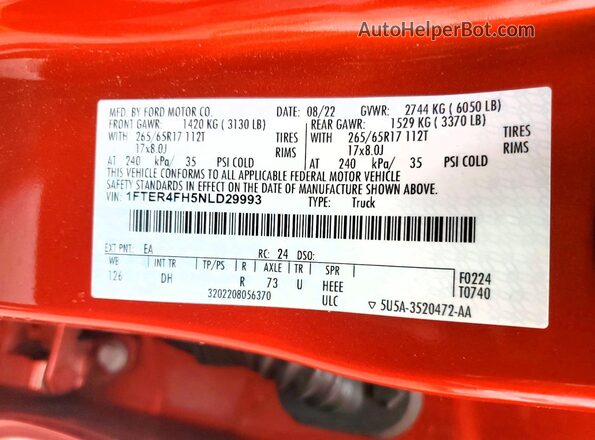 1FTER4FH5NLD29993 2022 FORD RANGER Orange Engine compartment view