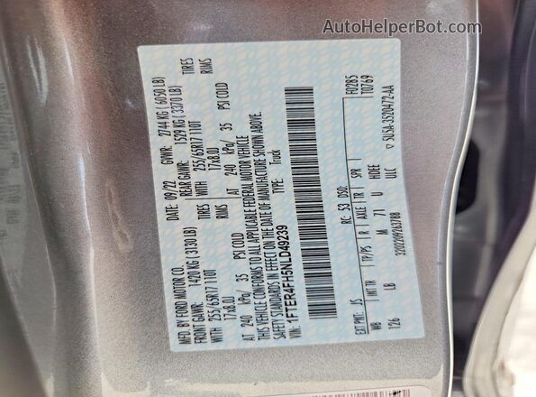 1FTER4FH5NLD49239 2022 FORD RANGER Silver VIN կոդի պիտակի տեսք
