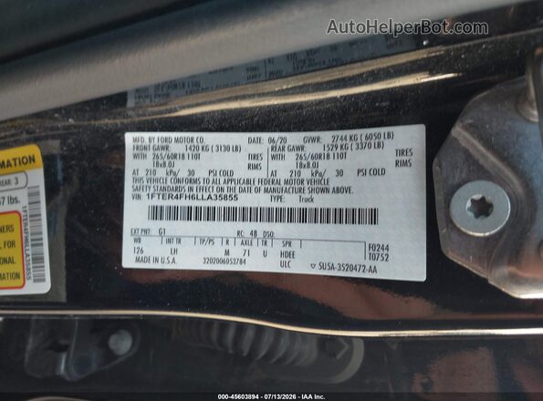 1FTER4FH6LLA35855 2020 FORD RANGER Черный Вид подкапотного пространства