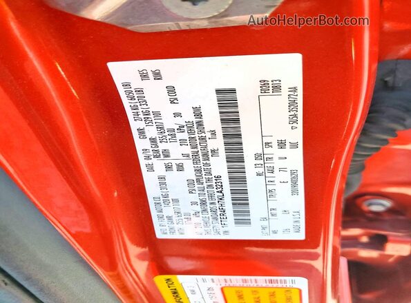 1FTER4FH7KLA32316 2019 FORD RANGER Оранжевый Вид наклейки с VIN-кодом