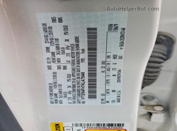 1FTER4FH7KLA75649 2019 FORD RANGER White ძრავის განყოფილების ხედი