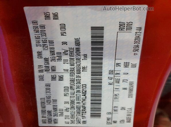 1FTER4FH7KLA82133 2019 FORD RANGER Red Vista interior trasera