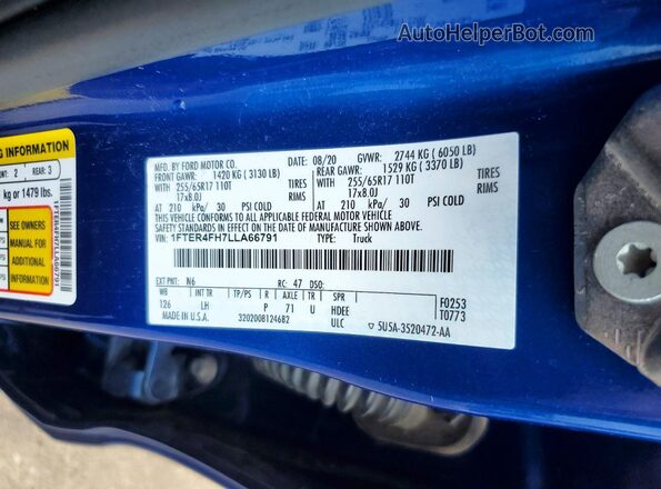1FTER4FH7LLA66791 2020 FORD RANGER Blue VIN კოდის სტიკერის ხედი