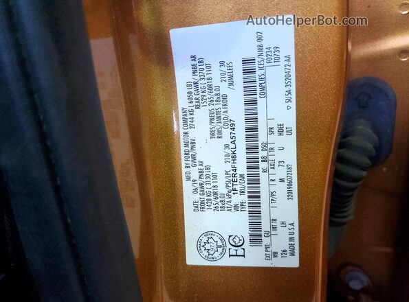1FTER4FH8KLA57497 2019 FORD RANGER Orange ძრავის განყოფილების ხედი