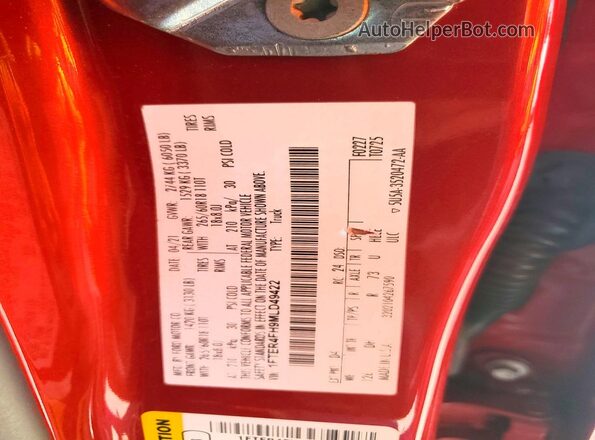1FTER4FH9MLD49422 2021 FORD RANGER Red Вид підкапотного простору