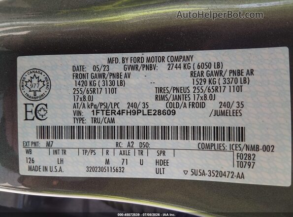 1FTER4FH9PLE28609 2023 FORD RANGER Gray Շարժիչի բաժամունքի տեսք