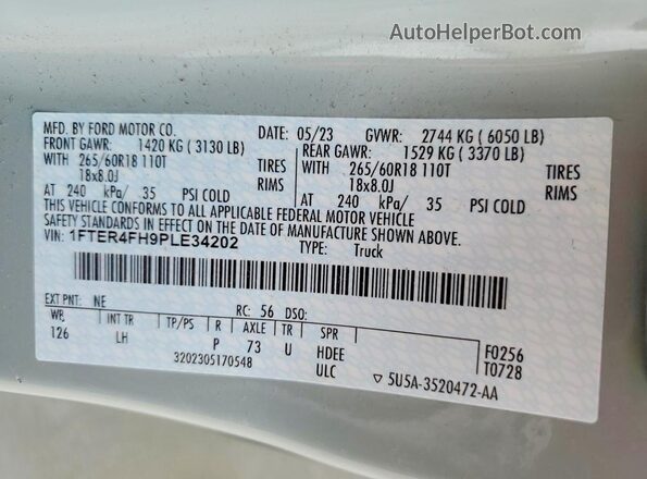 1FTER4FH9PLE34202 2023 FORD RANGER Silver Widok komory silnika