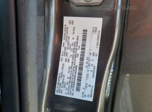 1FTER4FHXKLA33458 2019 FORD RANGER Gray Vista de la etiqueta del VIN