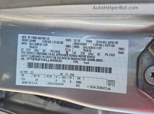 1FTER4FHXLLA05032 2020 FORD RANGER Silver Вид підкапотного простору