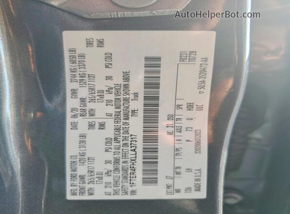 1FTER4FHXLLA37317 2020 FORD RANGER Gray Vista del compartimento del motor