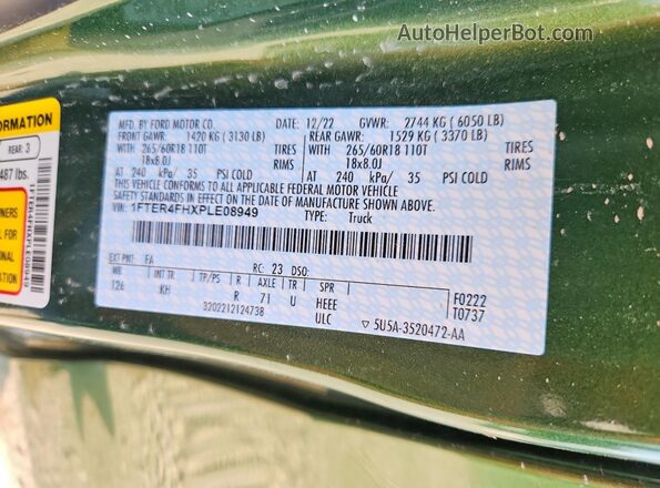 1FTER4FHXPLE08949 2023 FORD RANGER Green Շարժիչի բաժամունքի տեսք