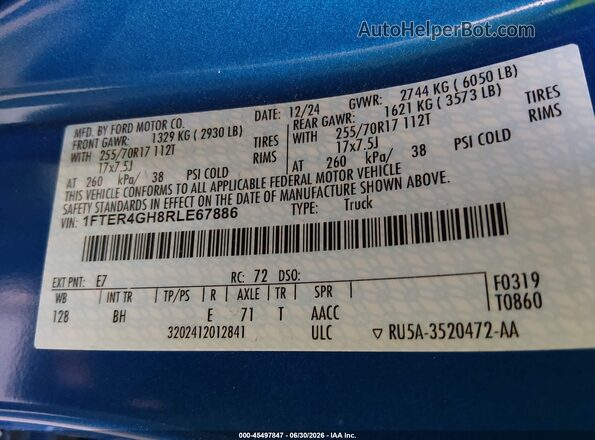 1FTER4GH8RLE67886 2024 FORD RANGER Blue Вид підкапотного простору