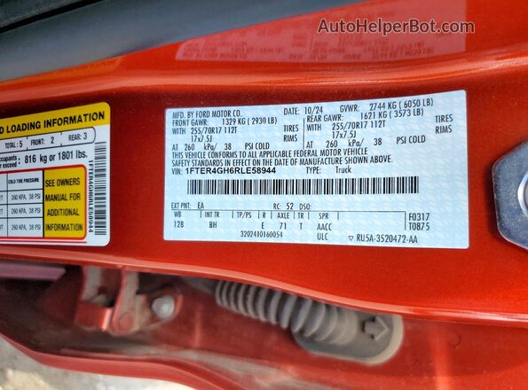 1FTER4GH6RLE58944 2024 FORD RANGER Red Widok komory silnika