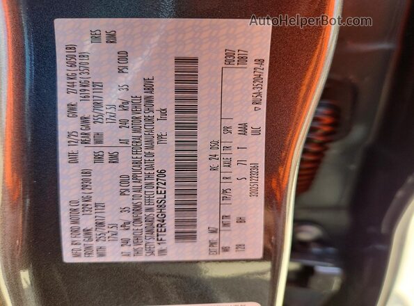 1FTER4GH8SLE72706 2025 FORD RANGER Gray VIN կոդի պիտակի տեսք