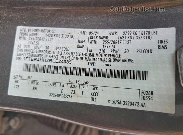 1FTER4HH3RLE24085 2024 FORD RANGER Угольный Вид наклейки с VIN-кодом