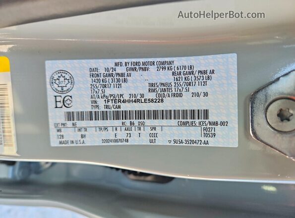 1FTER4HH4RLE58228 2024 FORD RANGER Серый Вид наклейки с VIN-кодом