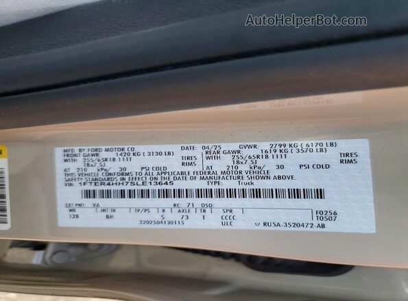 1FTER4HH7SLE13645 2025 FORD RANGER Tan Շարժիչի բաժամունքի տեսք