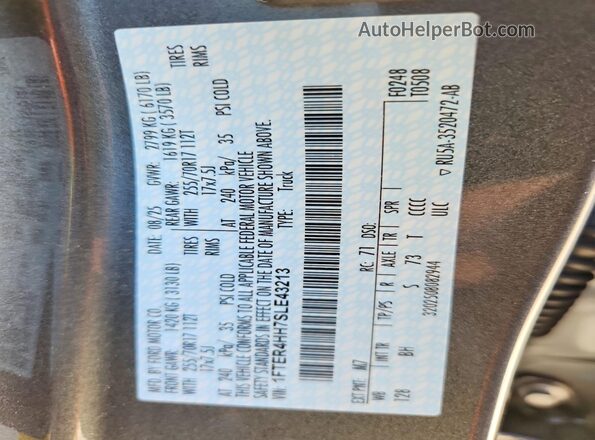 1FTER4HH7SLE43213 2025 FORD RANGER Gray Widok naklejki z numerem VIN