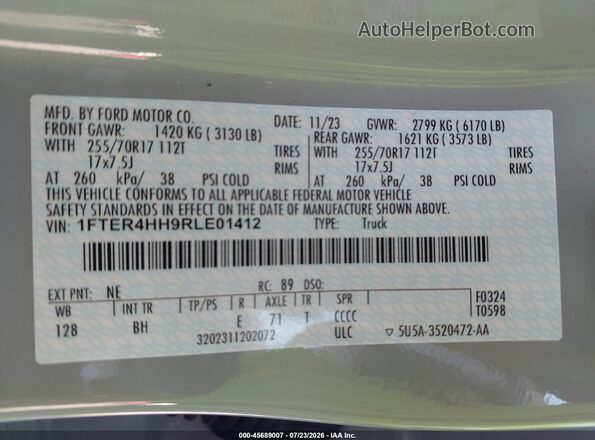 1FTER4HH9RLE01412 2024 FORD RANGER Gray Vista del compartimento del motor