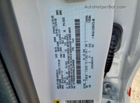 1FTER4HH9SLE54598 2025 FORD RANGER White Շարժիչի բաժամունքի տեսք