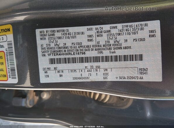 1FTER4HHXRLE18798 2024 FORD RANGER Gray Вид підкапотного простору