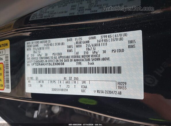 1FTER4KH1SLE69038 2025 FORD RANGER Black Vista del compartimento del motor