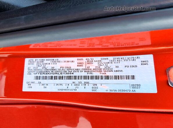 1FTER4KH2RLE13054 2024 FORD RANGER Red Vista del compartimento del motor