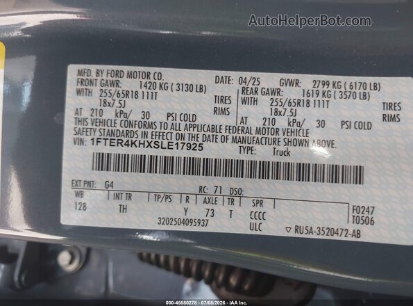 1FTER4KHXSLE17925 2025 FORD RANGER Blue Շարժիչի բաժամունքի տեսք
