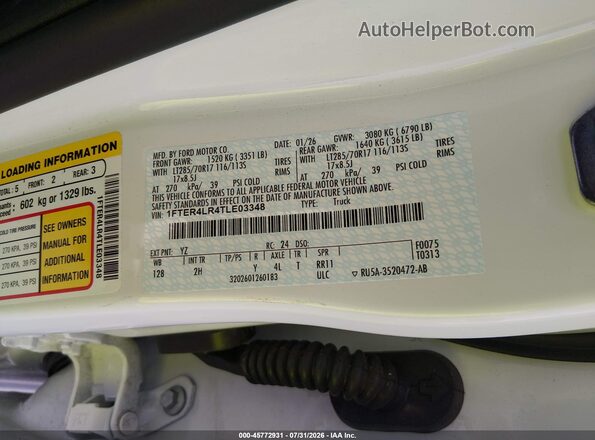 1FTER4LR4TLE03348 2026 FORD RANGER Белый Вид подкапотного пространства