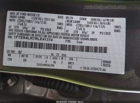 1FTER4LR7RLE41374 2024 FORD RANGER Gray Շարժիչի բաժամունքի տեսք