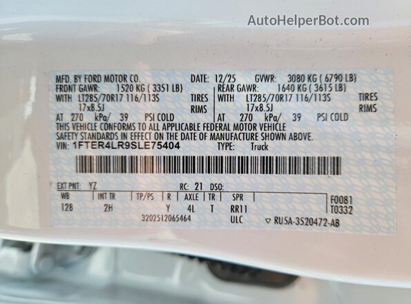 1FTER4LR9SLE75404 2025 FORD RANGER White ძრავის განყოფილების ხედი