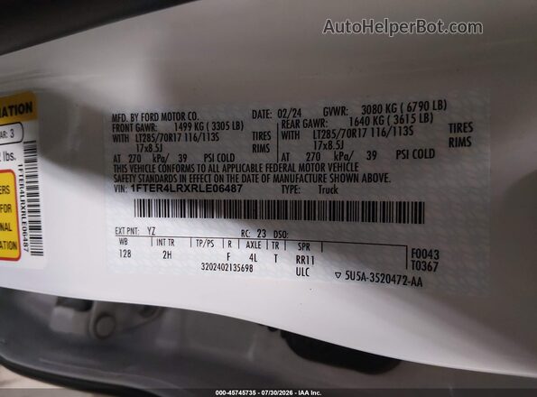 1FTER4LRXRLE06487 2024 FORD RANGER White Vista del compartimento del motor