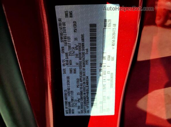 1FTER4PH8SLE48034 2025 FORD RANGER Red Vista del compartimento del motor