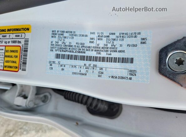 1FTER4PH8SLE58806 2025 FORD RANGER White ძრავის განყოფილების ხედი