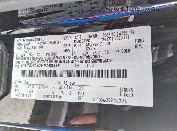 1FTEW1C42KFA82385 2019 FORD F150 Черный Вид подкапотного пространства