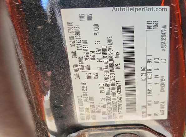 1FTEW1C42LKE90717 2020 FORD F150 Черный Вид подкапотного пространства
