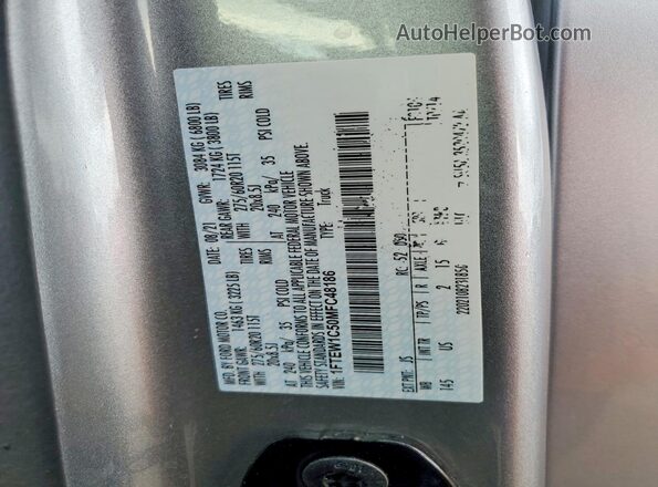 1FTEW1C50MFC48186 2021 FORD F150 Silver VIN კოდის სტიკერის ხედი