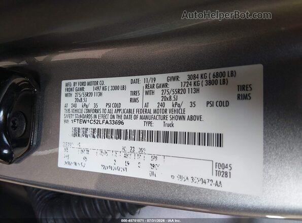 1FTEW1C52LFA33696 2020 FORD F150 Silver Engine compartment view