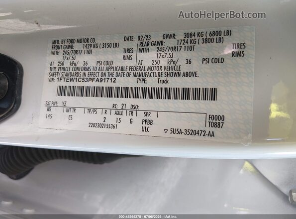 1FTEW1C53PFA91712 2023 FORD F150 White Vista del compartimento del motor