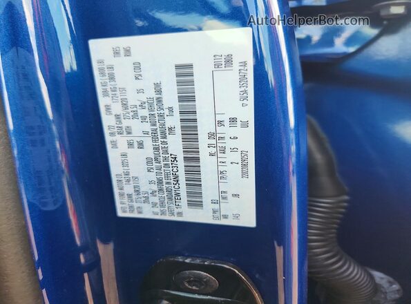 1FTEW1C54NFC37547 2022 FORD F150 Blue Vista de la etiqueta del VIN