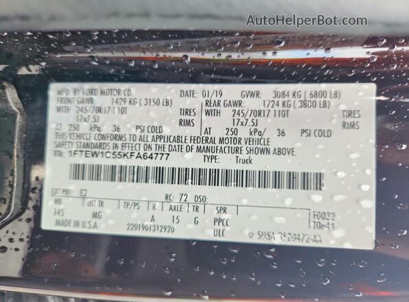 1FTEW1C55KFA64777 2019 FORD F150 Black Vista del compartimento del motor