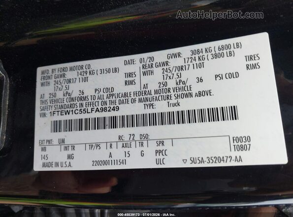 1FTEW1C55LFA98249 2020 FORD F150 Black Widok komory silnika