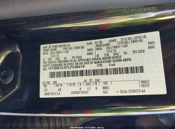 1FTEW1C57LFC49219 2020 FORD F150 Black Widok komory silnika