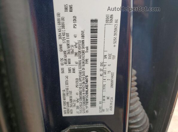 1FTEW1C59LKE74975 2020 FORD F150 Blue Engine compartment view