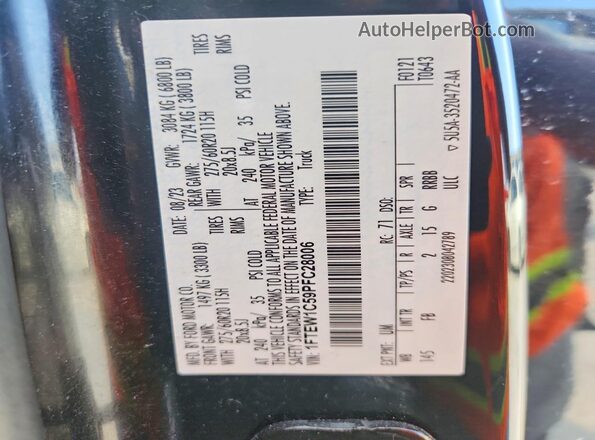 1FTEW1C59PFC28006 2023 FORD F150 Black Widok naklejki z numerem VIN